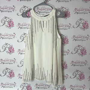 Sloane & Sadie halter tank top embroidered beaded Elegant White Sleeveless Top